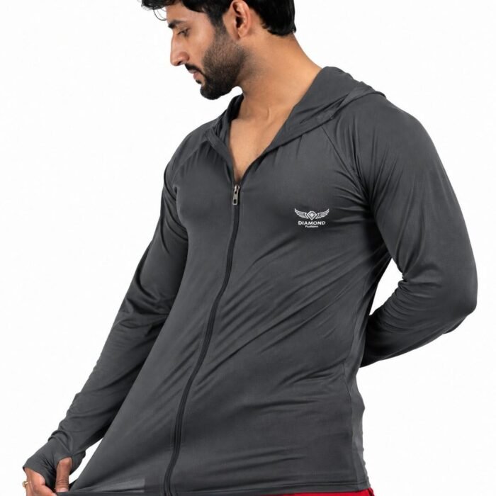 Diamond FashionsMen's Sports Jacket Hooded Zipper Gym Wear Quick Dry Full Sleeve Running Workout Training Activewear for Men M-XL (in, Alpha, Regular, Dark Grey)