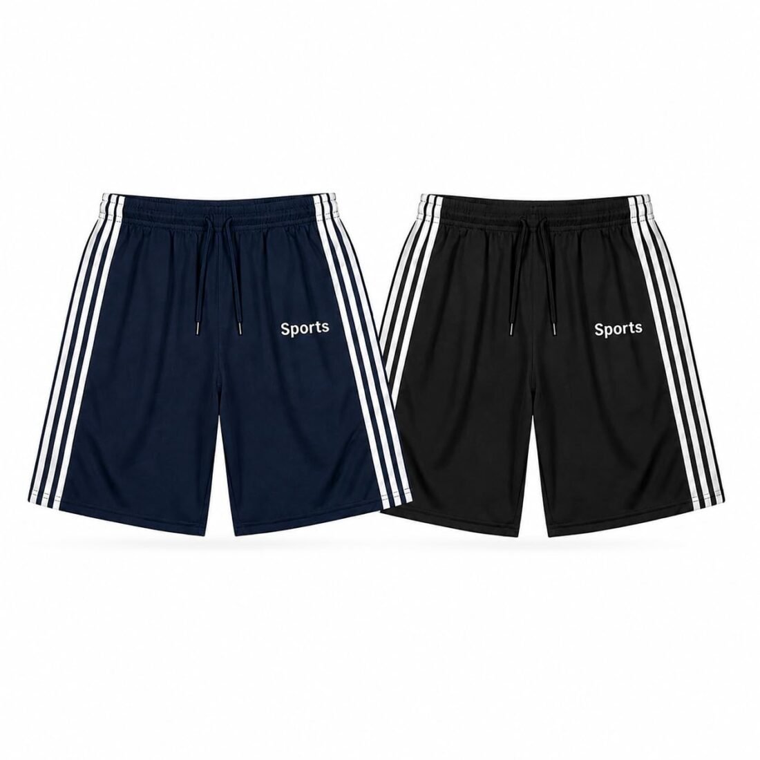 Shorts for Men Combo Pack of 2 Navy Blue & Black Polyester Blend Quick Dry Sports Shorts with Side Stripes | Breathable Lightweight Training Running Gym Workout Activewear for Men