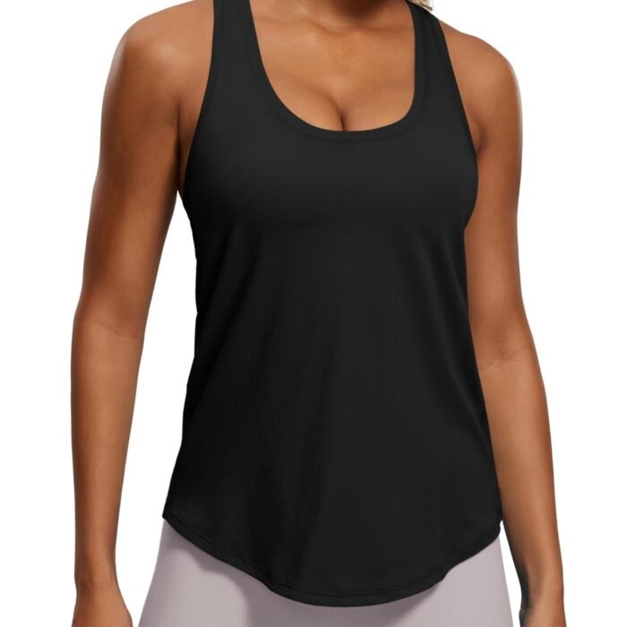 Womens Pima Cotton Racerback Workout Tank Tops Lightweight Loose Sleeveless Tops Athletic Gym Shirts, Black