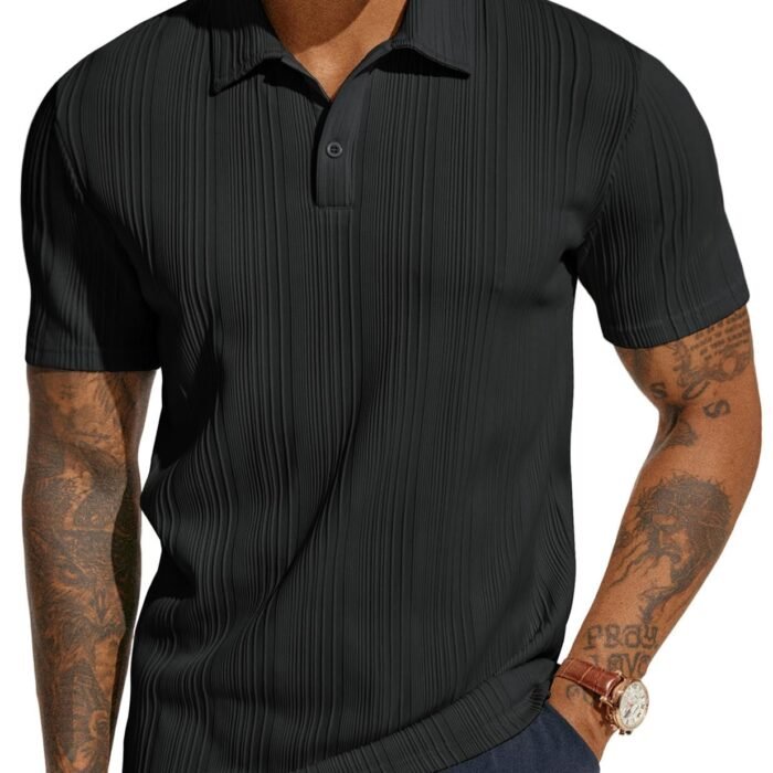 Mens Polo Shirts Short Sleeve Textured Knit Polos