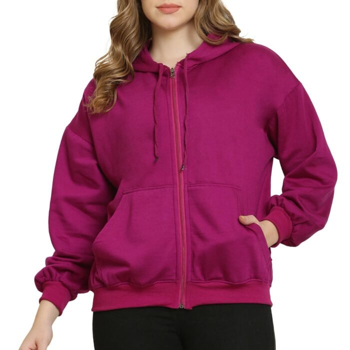 Universal Zipper Hoodie for Women Solid Full Sleeves Hooded Jacket SMALL-12XL (9X-Large, Purple) (in, Alpha, Regular, Purple)
