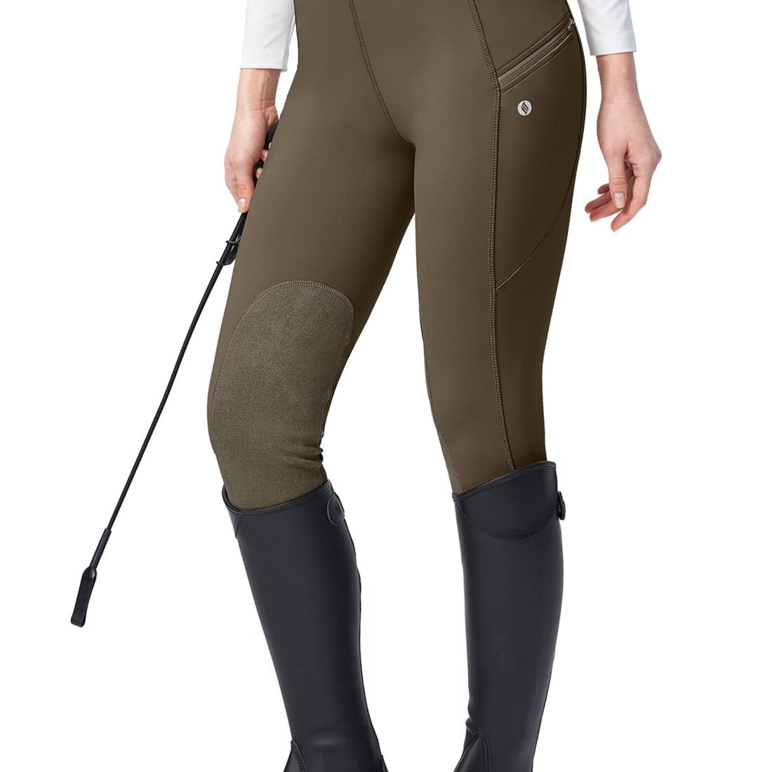 Women's Horse Riding Pants with Zipper Pockets Knee-Patch Schooling Tights Equestrian Breeches for Women, Brown, X-Large