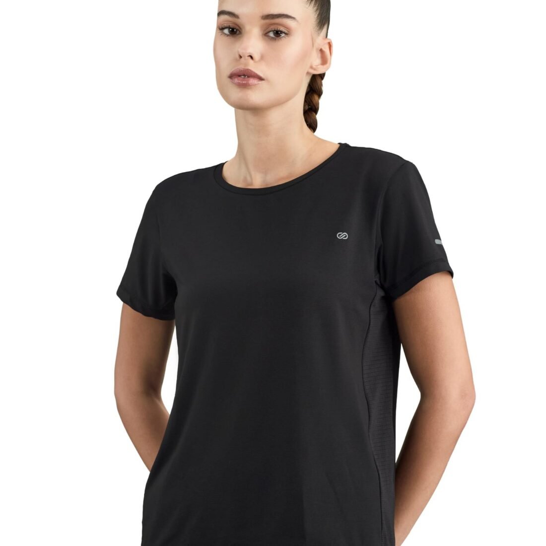 Women's Solid Active Regular Fit Sports Stretch T-Shirt | Round Neck (SPA-W-A25-TSH-200_Black