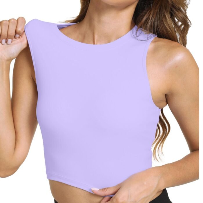 Sports Bras for Women Removable Padded Athletic Yoga Running Crop Tops Sleeveless Gym Workout Tops, Light Purple