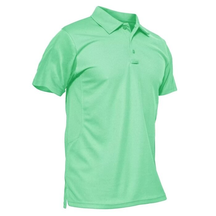 Men's Polo Shirt Quick Dry Performance Short Sleeve Tactical Shirts Pique Jersey Golf Shirt, Mint Green-short, Medium