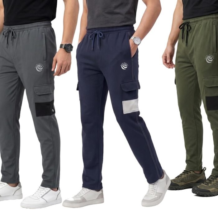 KOOLRAVES Men's Cargo Track Pants Combo | Multi-Pocket Joggers for Gym, Running & Casual Wear