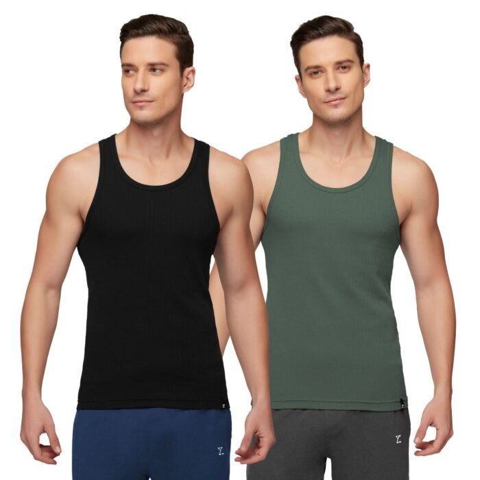 Men's Super Combed Cotton Round Neck Ribbed Vest - High Moisture Absorbing Innerwear for Men with Anti-Microbial Silver Finish