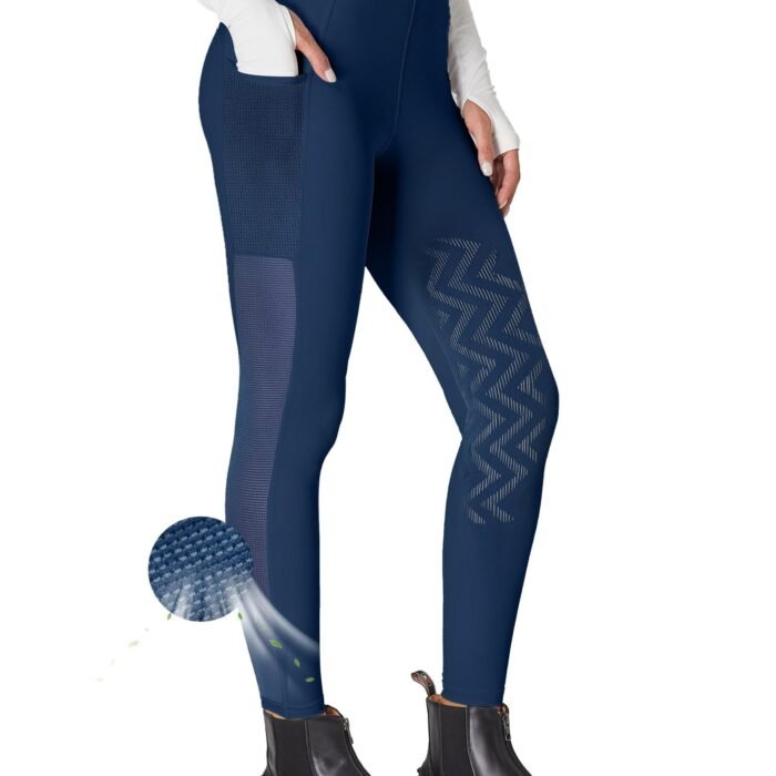 Women's Horse Riding Pants Knee-Patch Riding Tights Ventilated Mesh Equestrian Breeches with Pockets