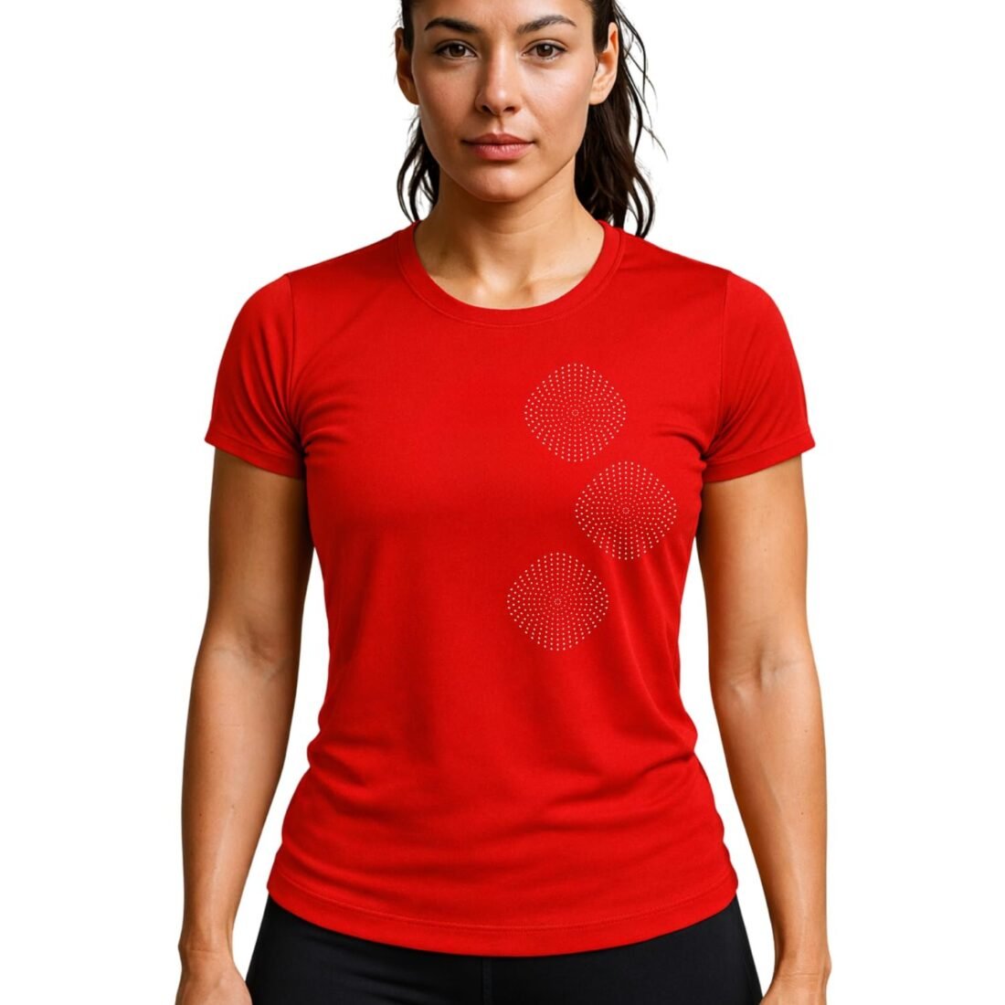 Women’s Gym Workout T-Shirt – Fitness Graphic Print Athletic Tee – Slim Fit Sports Top for Running, Training & Yoga-3CIRCLE (in, Alpha, Regular, Red)