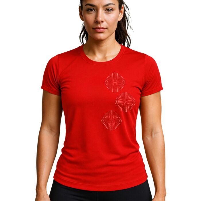 Women’s Gym Workout T-Shirt – Fitness Graphic Print Athletic Tee – Slim Fit Sports Top for Running, Training & Yoga-3CIRCLE (in, Alpha, Regular, Red)