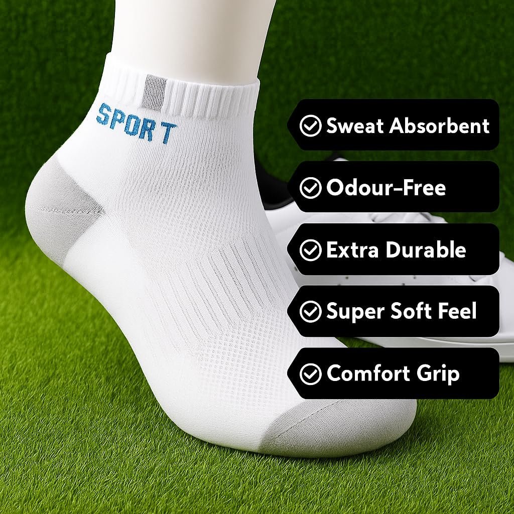 5 Pairs Sports Cotton Ankle Length Socks for Men, Pack of 5., Assorted