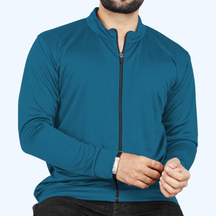 Men’s Solid Zipper Jacket | Stylish Casual Wear Sweatshirt | Lightweight Sports Track Jacket for Men | Full Sleeve High Neck Outerwear with Pockets (IN, Alpha, Regular, Teal)