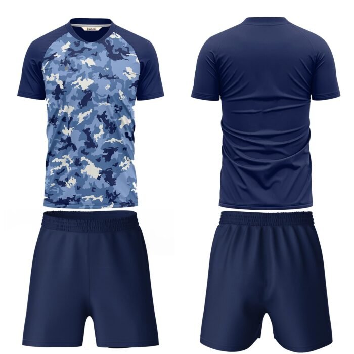 Mens Round Neck Half Sleeves Football Jersey and Shorts Set, Red Colour, SET100 (Navy300, Small)