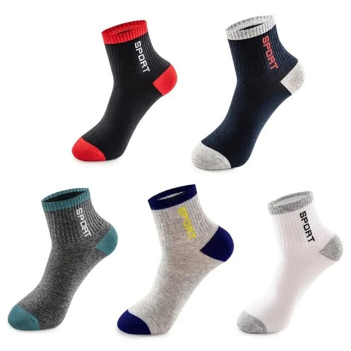 SPORT 5 Pairs Solid Cotton Ankle Length Socks for Men & Women, Multicolor, Pack of 5, Free Size SPORT SOCKS PK5