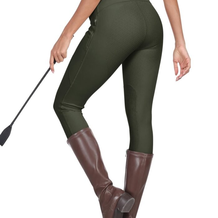 Women's Horse Riding Pants Full Seat Silicon Knee-Patch Equestrian Breeches Horseback Schooling Tights Zipper Pockets