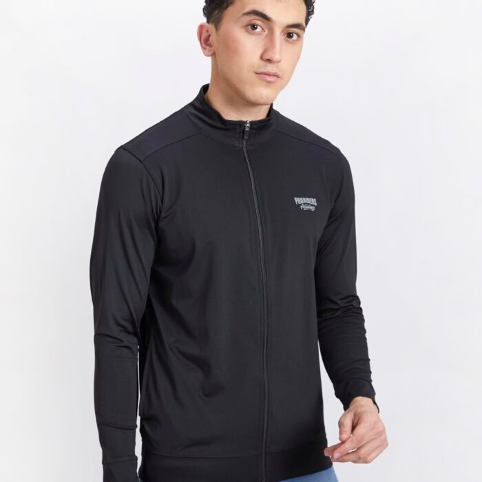 Men's Solid Full Sleeve 4 way Stretch Sports Jacket with Front Zip and Side Pockets