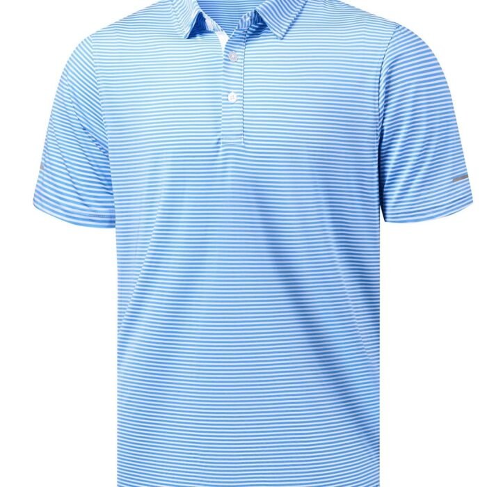 Men’s Golf Polo Shirts Dry Fit Short Sleeve Striped Collared Shirt