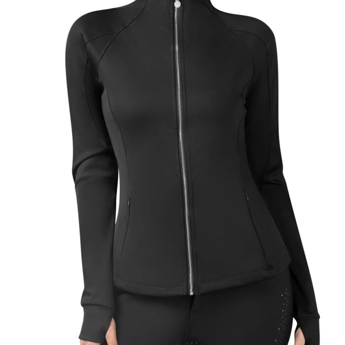 Long Sleeve Equestrian Shirt Thermal Zip Jacket w/Fleece Interior Horse Riding Top with Extended Thumbholes