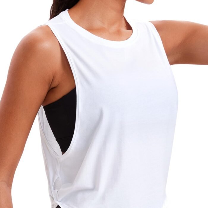 Women's Pima Cotton Workout Tank Crop Sports Shirt Sleeveless Yoga Running Tops White Small