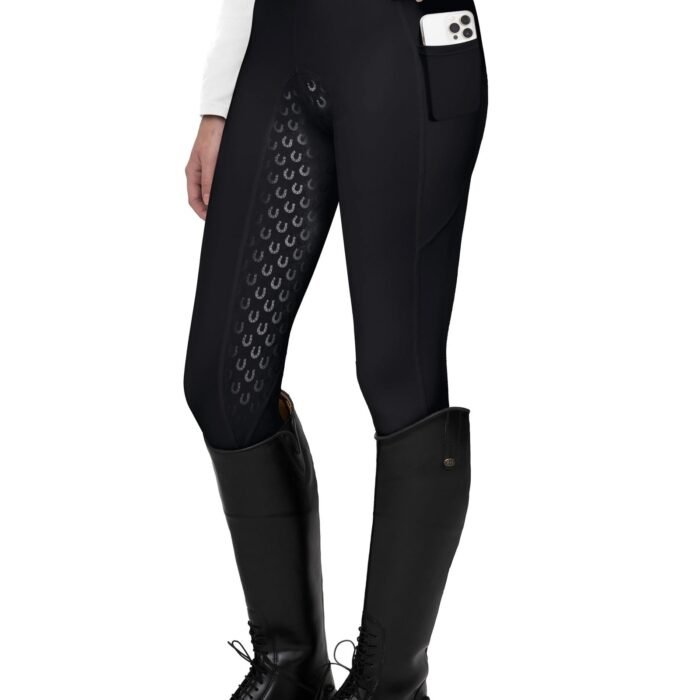 FitsT4 Women's Full Seat Riding Tights Active Silicon Grip Horse Riding Tights Equestrian Breeches, Black, XX-Large