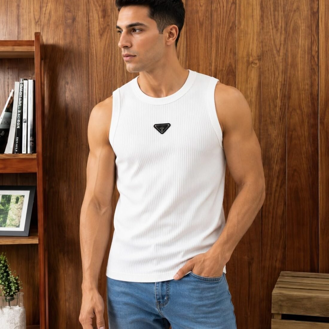 Men's Sleeveless Vest Pack of 2, Black and White, Round Neck, Gym Workout Tank Top (in, Alpha, Regular)