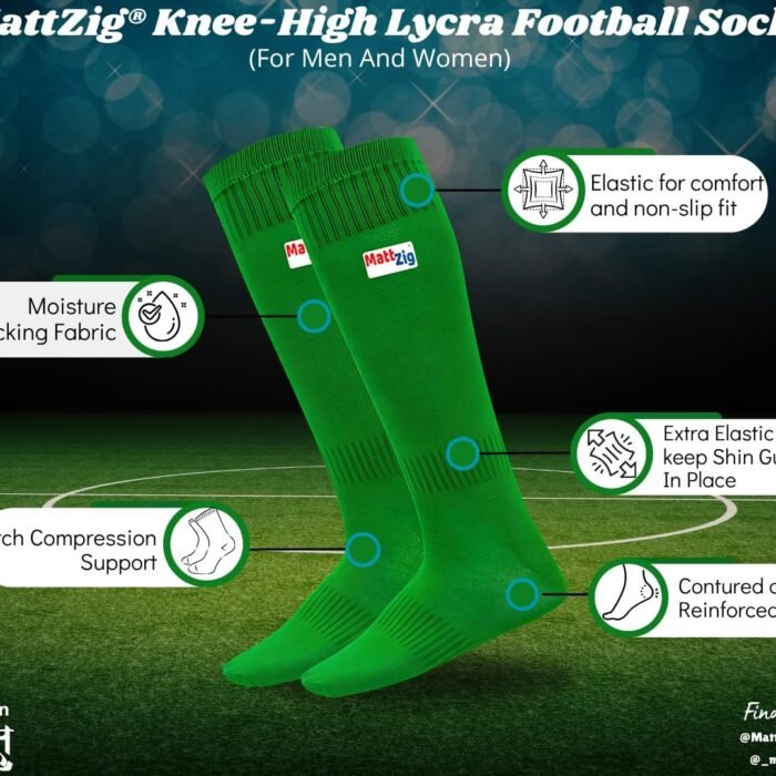 ® BreathEZ Pro Football Socks for Men & Women | Cotton Blend Knee-Length Sports Socks | Breathable, Sweat-Wicking & Stretchable | Football, Hockey & Training Stockings | 1 Pair (Green)