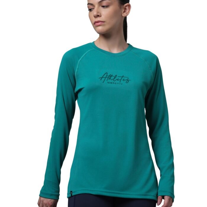 Women Printed Slim Fit Full Sleeve Sports Tee for Yoga & Fitness | Quick Dry Polyester T-Shirt with UPF 50+, Odour-Free, Anti-Microbial, 2-Way Stretch & Anti-Static Technology