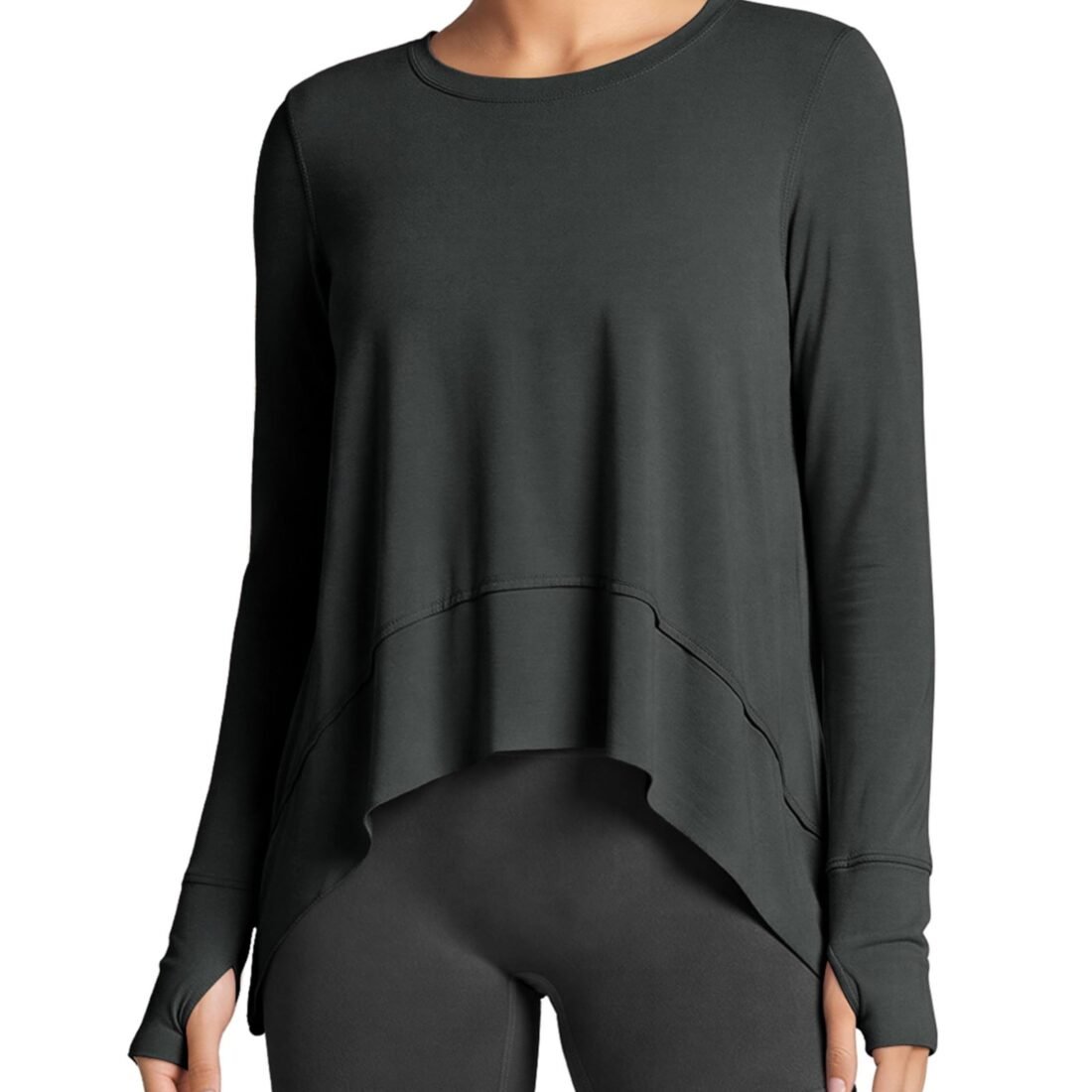 Women's Modal Soft Long Sleeve Tee with Thumb Hole Athletic Gym Workout Tops Yoga Shirts, Black-washed, Medium