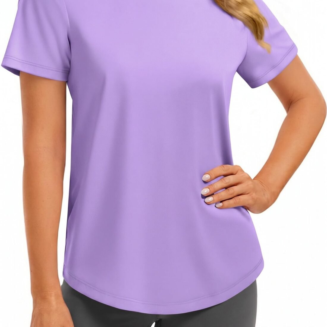 Soft Workout Tops for Women UPF 50+ Sun Protection Shirt Quick Dry Athletic Running Hiking Travel Basic Tee Shirts, Lavender, Medium