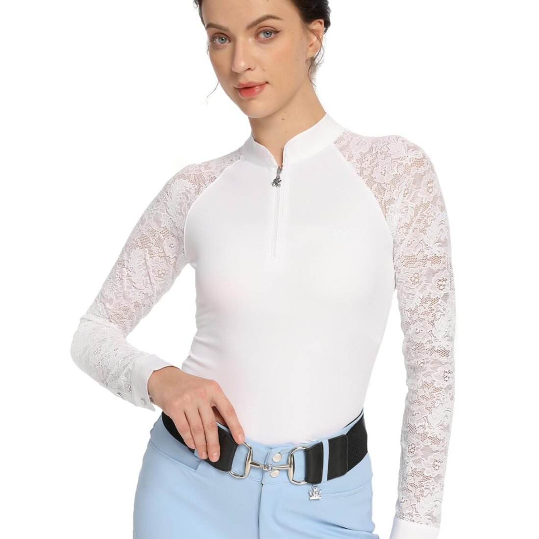 Women’s Equestrian Show Shirt, Lace Long Sleeve Rider Top