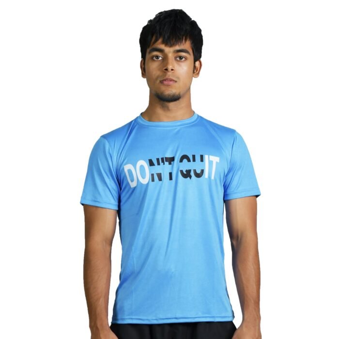 Exerse Don't Quit Gym T-Shirt - Round Neck Tshirt for Men - Dry Fit, Anti-Odor, Sweat Management - Activewear for Workout, Yoga, and Run with Quick-Dry Fabric and 4-Way Stretch - L, Indian Blue
