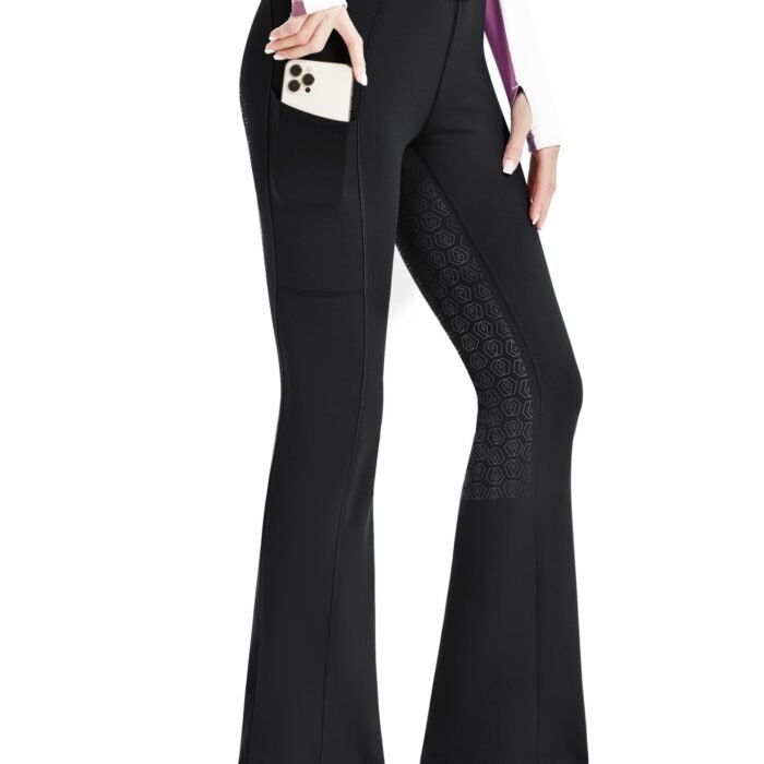Women's Fleece Lined Bootcut Horse Riding Pants Winter Full Seat Riding Tights with Pockets Equestrian Breeches