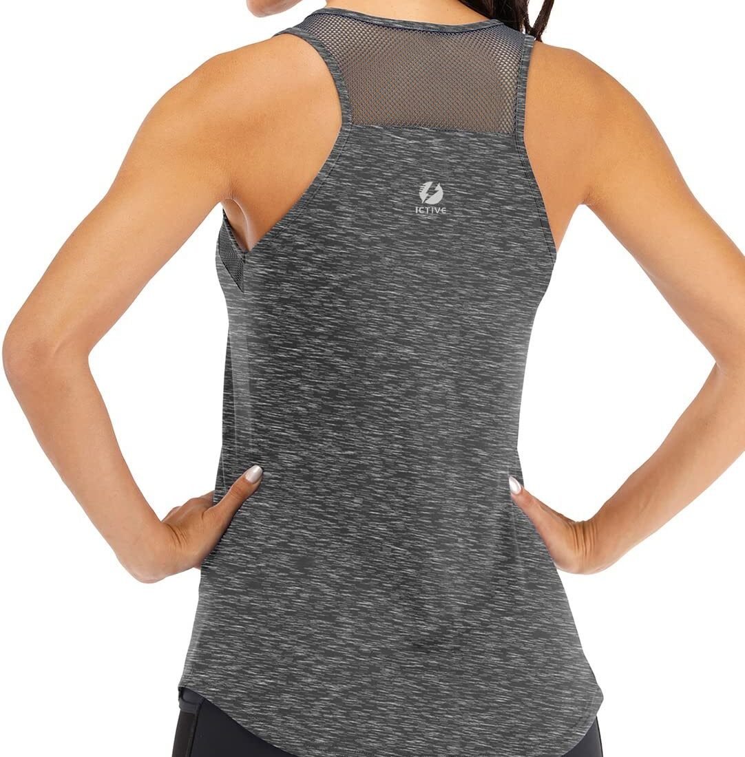ICTIVE Workout Tank Tops for Women Breathable Mesh Racerback Tank Tops Muscle Tank Workout Tops for Women Yoga Tops for Women Loose fit Backless Running Tank Tops Gym Tops Dark Gray M