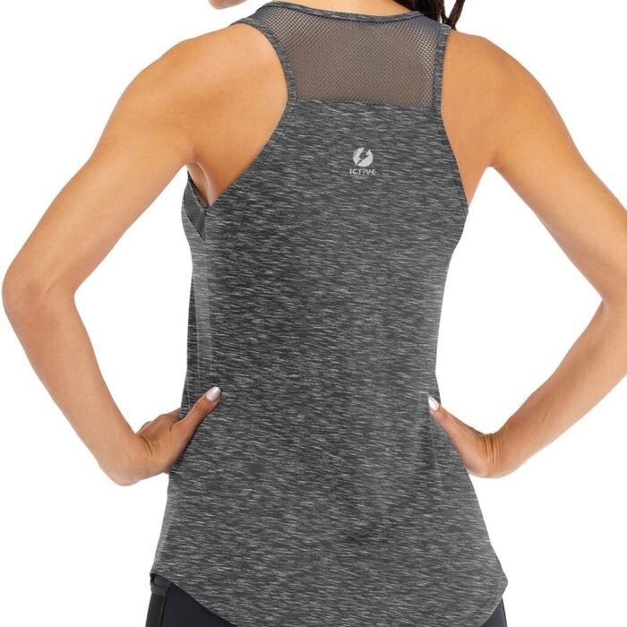 ICTIVE Workout Tank Tops for Women Breathable Mesh Racerback Tank Tops Muscle Tank Workout Tops for Women Yoga Tops for Women Loose fit Backless Running Tank Tops Gym Tops Dark Gray M