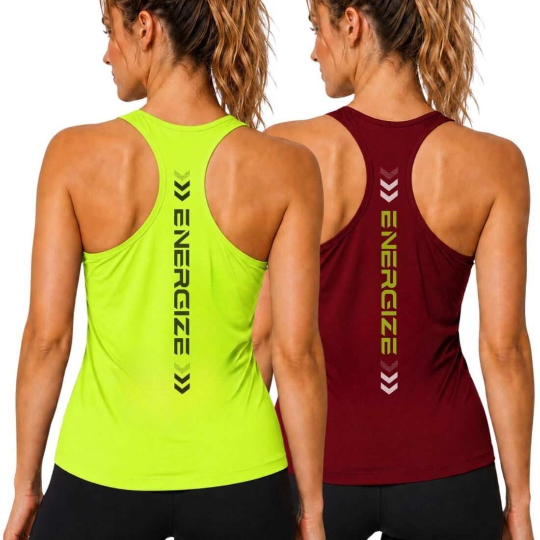Women's Racerback Gym Vest | Quick Dry Sleeveless Tank Top for Workout, Running, Yoga & Training | Lightweight Activewear- Energize (in, Alpha, 2XL, Regular, Pack of 2 Green_Maroon)