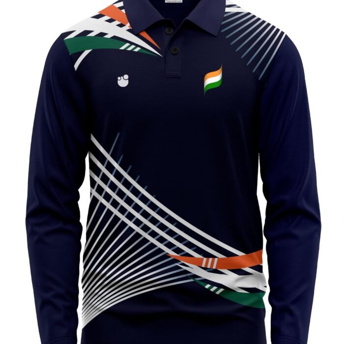 Men Polyester Collar Neck Full Sleeves Regular Fit Jersey In3300F (Medium) Navy