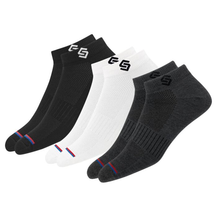 Cotton Sports Socks for Men Ankle Length Athletic Socks, Multicolor, Pack of 3, Free Size
