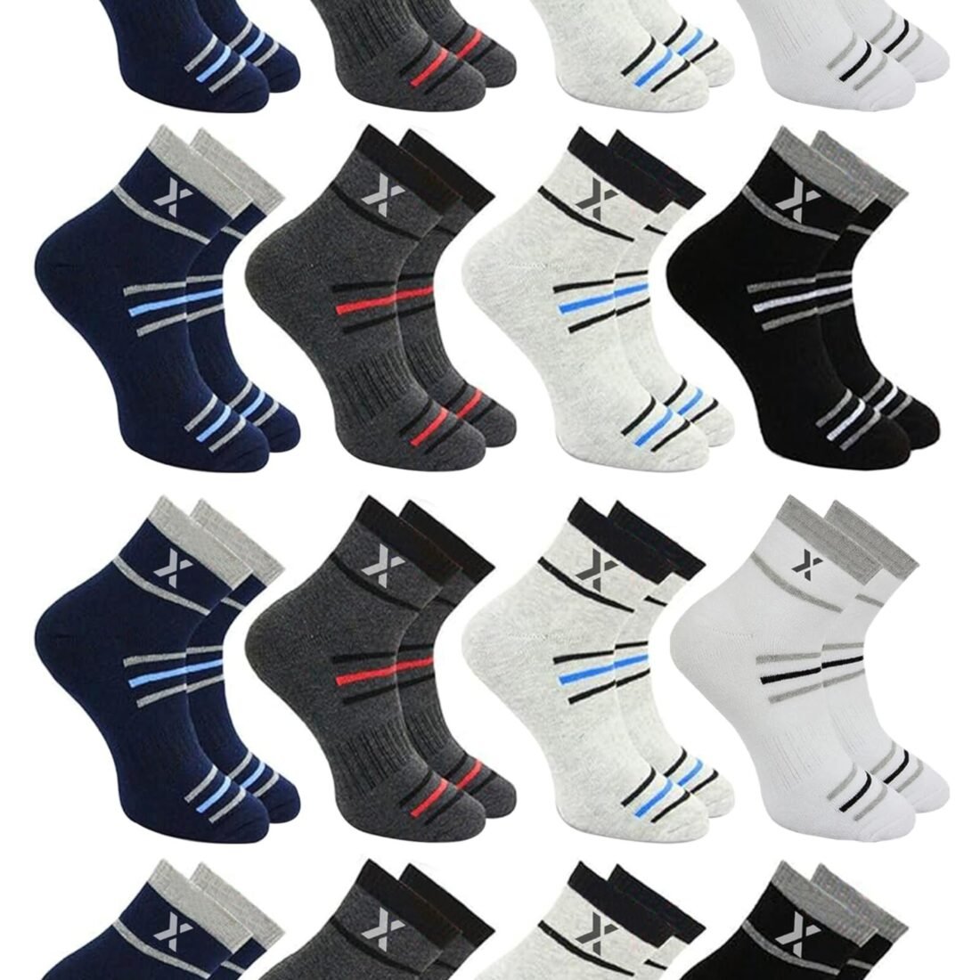 12 Pairs Solid Cotton Ankle-Length Socks for Men & Women – Soft, Breathable, Durable, Multicolor, Free Size, Pack of 12