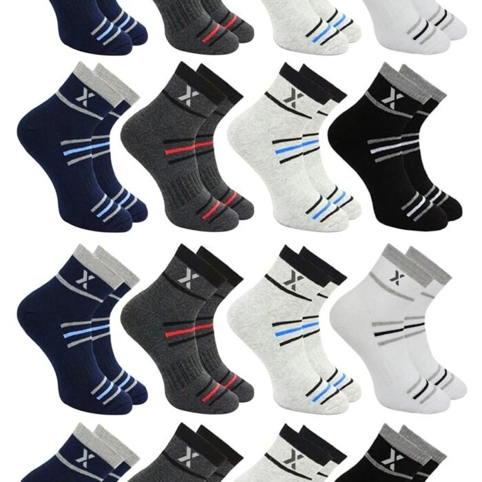 12 Pairs Solid Cotton Ankle-Length Socks for Men & Women – Soft, Breathable, Durable, Multicolor, Free Size, Pack of 12