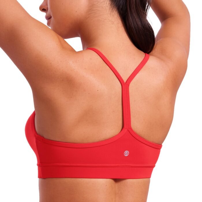 Butterluxe Y Back Sports Bras for Women - Padded Racerback Low Impact Spaghetti Thin Strap Workout Yoga Top, Deep Red, X-Large