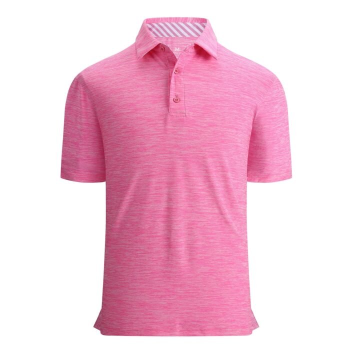 Mens Golf Shirt Moisture Wicking Quick-Dry Short Sleeve Casual Polo Shirts for Men, Hot Pink