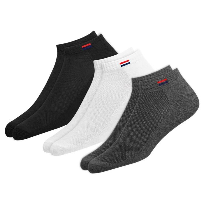 Socks for Men Solid Ankle Length Cotton Socks, Free Size, Pack of 3