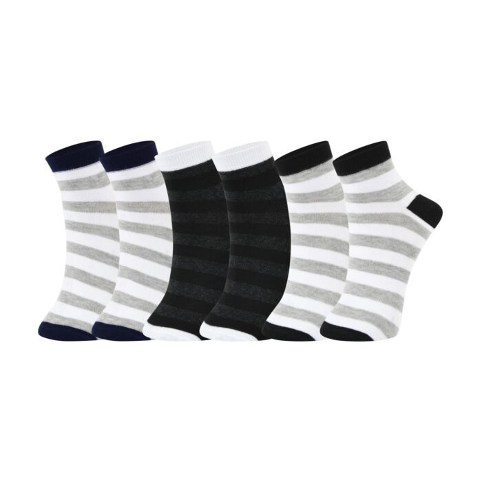 Unisex Striped Pattern Ankle Socks, Comfort Fit, Soft & Breathable, Pack of 3