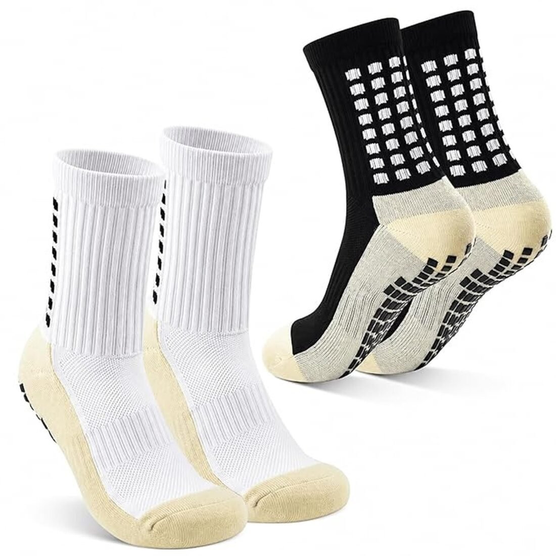 1 Pairs Athletic Non-slip Football Socks for Men Women, Anti-Slip Calf Size Cushioned, Breathable, Cotton, Grip Sports Crew Sock for Soccer, Rugby, Cricket, Yoga (Multicolor)