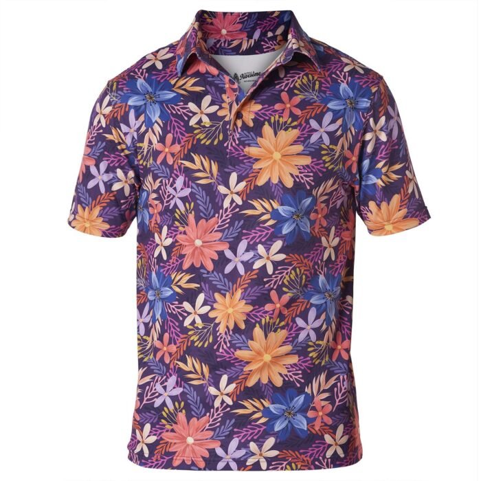 Royal & Awesome Tropical Hawaiian Flowers Mens Performance Golf Polo Shirt - XX-Large