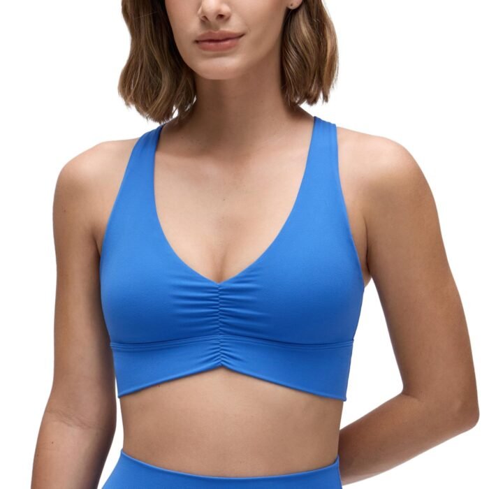 Butterluxe Ruched V Neck Sports Bra, Sparkle Blue, Small