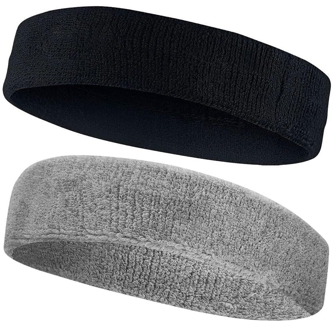 Sport Headband for Men and Women - Sports Headband for Workout & Running, Breathable, Non-Slip Sweat Head Bands for Long Hair, Pack of 2 (Black & Grey)