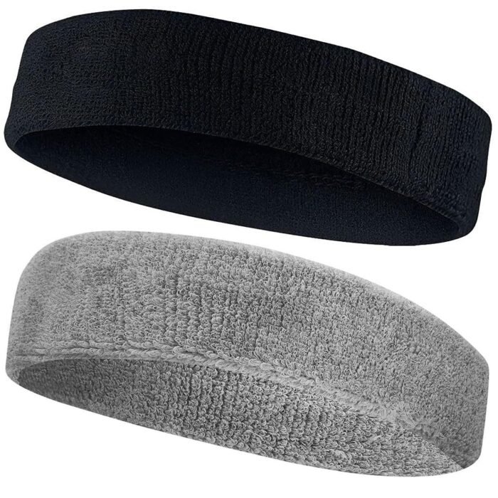 Sport Headband for Men and Women - Sports Headband for Workout & Running, Breathable, Non-Slip Sweat Head Bands for Long Hair, Pack of 2 (Black & Grey)