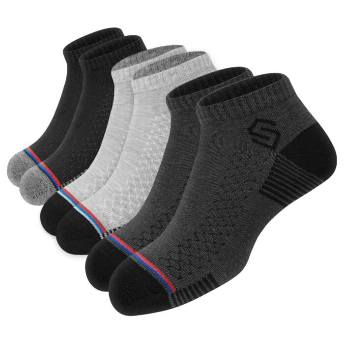 Men's Sports Socks Cotton Ankle Length Breathable Mesh Athletic Socks, Multicolor, Pack of 3, Free Size